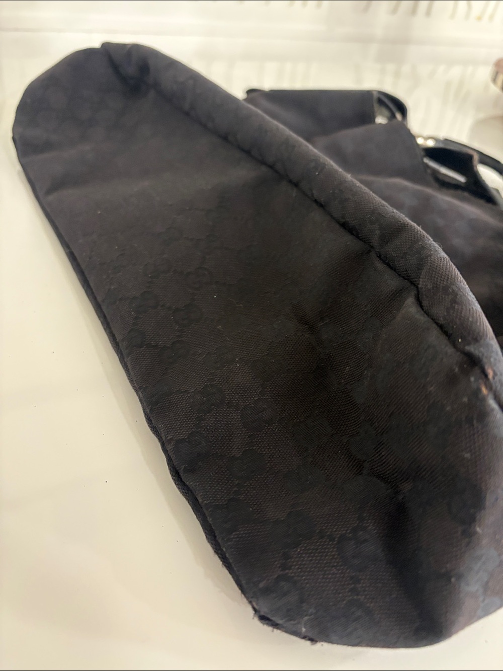 Authentic Gucci Black Canvas Horsebit Ring Hobo Shoulder Bag (Large) - Picture 4 of 12